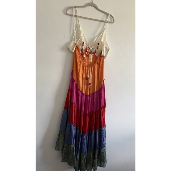 Brand New By Anthropologie Rainbow Tiered V-Neck Maxi Dress Size 1X Bohemian - Picture 3 of 8